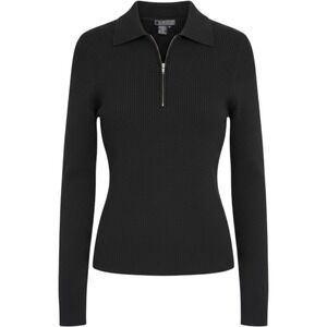 Harolds Womens Black Ribbed Quarter Zip‎ Sweater Cotton Angora Blend Size M